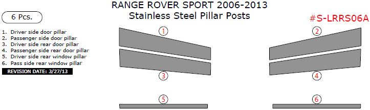 Range Rover Sport 2006, 2007, 2008, 2009, 2010, 2011, 2012, 2013, Stainless Steel Pillar Posts, 6 Pcs. dash trim kits options