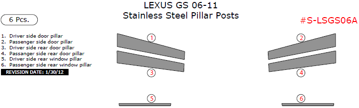Lexus GS 2006, 2007, 2008, 2009, 2010, 2011, Stainless Steel Pillar Posts, 6 Pcs. dash trim kits options