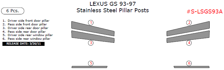 Lexus GS 93-97, Stainless Steel Pillar Posts, 6 Pcs. dash trim kits options