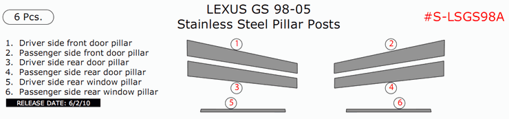 Lexus GS 1998, 1999, 2000, 2001, 2002, 2003, 2004, 2005, Stainless Steel Pillar Posts, 6 Pcs. dash trim kits options