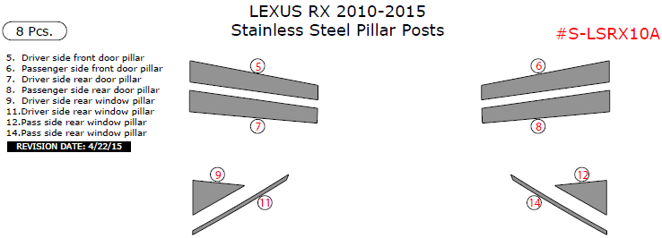 Lexus RX 2010, 2011, 2012, 2013, 2014, 2015, Stainless Steel Pillar Posts, 8 Pcs. dash trim kits options