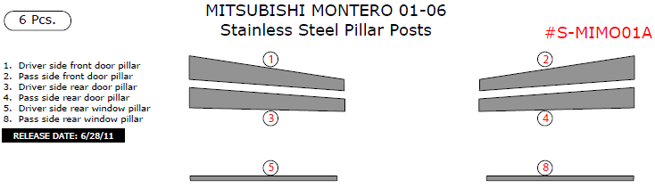 Mitsubishi Montero 2001, 2002, 2003, 2004, 2005, 2006, Stainless Steel Pillar Posts, 6 Pcs. dash trim kits options