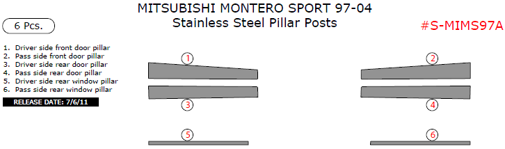 Mitsubishi Montero Sport 1997, 1998, 1999, 2000, 2001, 2002, 2003, 2004, Stainless Steel Pillar Posts, 6 Pcs. dash trim kits options