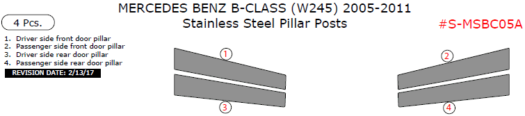 Mercedes Benz B-Class 2005, 2006, 2007, 2008, 2009, 2010, 2011, Stainless Steel Pillar Posts, 4 Pcs. dash trim kits options