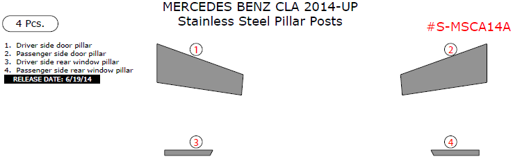Mercedes Benz CLA 2014, 2015, 2016, 2017, 2018, Stainless Steel Pillar Posts, 4 Pcs. dash trim kits options