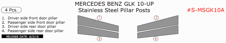 Mercedes GLK 2010, 2011, 2012, 2013, 2014, 2015, Stainless Steel Pillar Posts, 4 Pcs. dash trim kits options