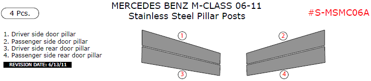 Mercedes M-Class 2006, 2007, 2008, 2009, 2010, 2011, Stainless Steel Pillar Posts, 4 Pcs. dash trim kits options