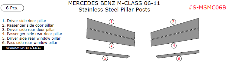 Mercedes M-Class 2006, 2007, 2008, 2009, 2010, 2011, Stainless Steel Pillar Posts, 6 Pcs. dash trim kits options