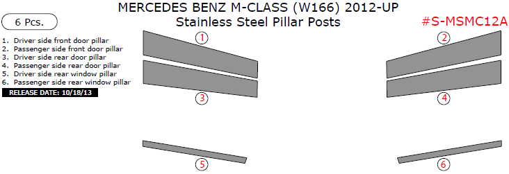 Mercedes Benz M-Class (W166) 2012, 2013, 2014, 2015, Stainless Steel Pillar Posts, 6 Pcs. dash trim kits options