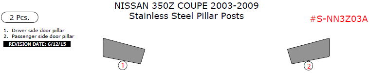 Nissan 350Z Coupe 2003, 2004, 2005, 2006, 2007, 2008, 2009, Stainless Steel Pillar Posts, 2 Pcs. dash trim kits options