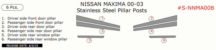 Nissan Maxima 2000, 2001, 2002, 2003, Stainless Steel Pillar Posts, 6 Pcs. dash trim kits options