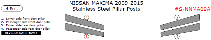 Nissan Maxima 2009, 2010, 2011, 2012, 2013, 2014, 2015, Stainless Steel Pillar Posts, 4 Pcs. dash trim kits options