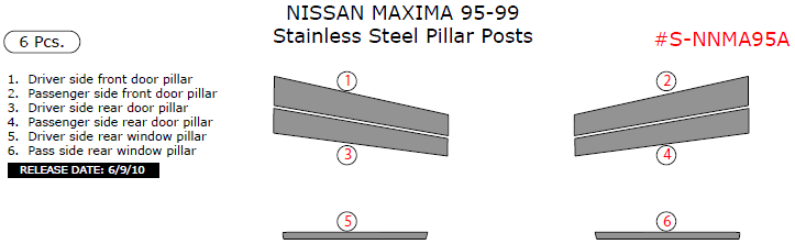 Nissan Maxima 1995, 1996, 1997, 1998, 1999, Stainless Steel Pillar Posts, 6 Pcs. dash trim kits options