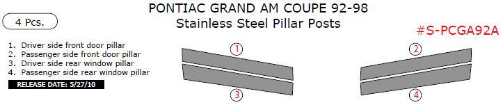 Pontiac Grand Am Coupe 1992, 1993, 1994, 1995, 1996, 1997, 1998, Stainless Steel Pillar Posts, 4 Pcs. dash trim kits options