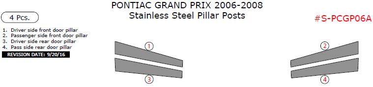 Pontiac Grand Prix 2006, 2007, 2008, Stainless Steel Pillar Posts, 4 Pcs. dash trim kits options