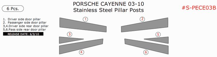 Porsche Cayenne 2003, 2004, 2005, 2006, 2007, 2008, 2009, 2010, Stainless Steel Pillar Posts, 6 Pcs. dash trim kits options