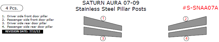 Saturn Aura 2007, 2008, 2009, Stainless Steel Pillar Posts, 4 Pcs. dash trim kits options