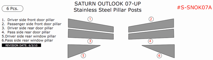 Saturn Outlook 2007, 2008, 2009, 2010, Stainless Steel Pillar Posts, 6 Pcs. dash trim kits options