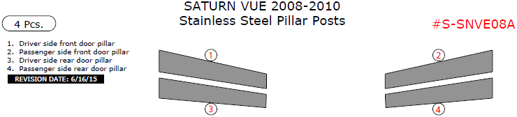 Saturn Vue 2008, 2009, 2010, Stainless Steel Pillar Posts, 4 Pcs. dash trim kits options
