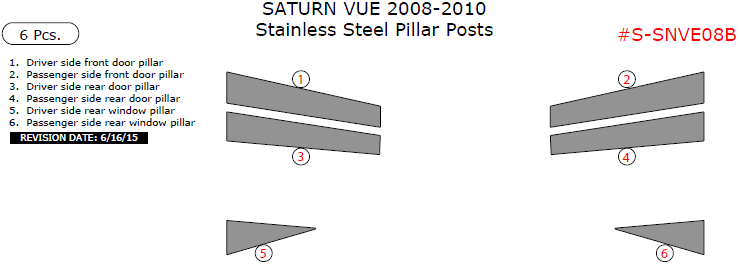 Saturn Vue 2008, 2009, 2010, Stainless Steel Pillar Posts, 6 Pcs. dash trim kits options