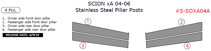 Scion xA 2004, 2005, 2006, Stainless Steel Pillar Posts, 6 Pcs. dash trim kits options