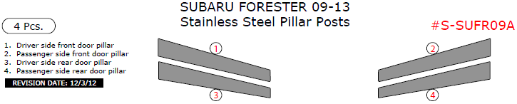 Subaru Forester 2009, 2010, 2011, 2012, 2013, Stainless Steel Pillar Posts, 4 Pcs. dash trim kits options