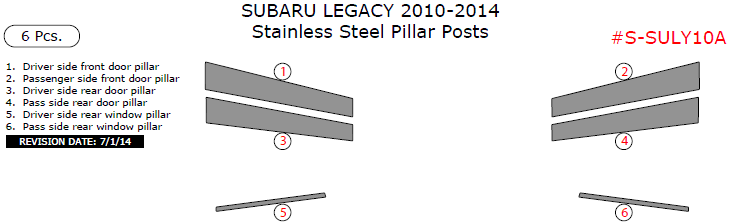 Subaru Legacy 2010, 2011, 2012, 2013, 2014, Stainless Steel Pillar Posts, 6 Pcs. dash trim kits options