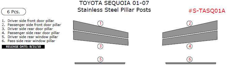 Toyota Sequoia 2001, 2002, 2003, 2004, 2005, 2006, 2007, Stainless Steel Pillar Posts, 6 Pcs. dash trim kits options