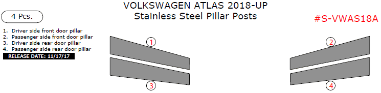 Volkswagen Atlas 2018-2025, Stainless Steel Pillar Posts, 4 Pcs. dash trim kits options