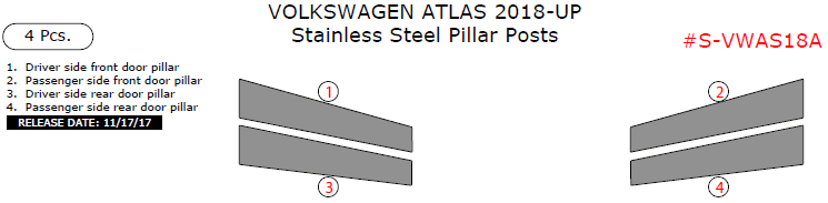 Volkswagen Atlas 2018-up, Stainless Steel Pillar Posts, 4 Pcs. dash trim kits options