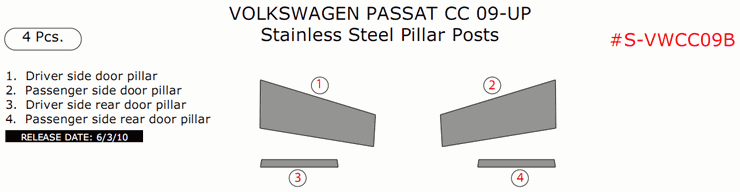 Volkswagen Passat CC 2009, 2010, 2011, 2012, 2013, 2014, 2015, Stainless Steel Pillar Posts, 4 Pcs. dash trim kits options