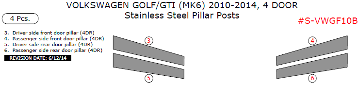 Volkswagen Golf/GTI (MK6) 4 Door 2010, 2011, 2012, 2013, 2014, Stainless Steel Pillar Posts, 4 Pcs. dash trim kits options