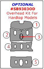 Saab 9-3 2003, 2004, 2005, 2006, 2007, 2008, 2009, 2010, 2011, Optional Overhead Interior Kit For Hardtop Models, 5 Pcs. dash trim kits options