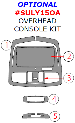 Subaru Legacy/Outback 2015, 2016, 2017, Optional Overhead Console Interior Kit, 5 Pcs. dash trim kits options