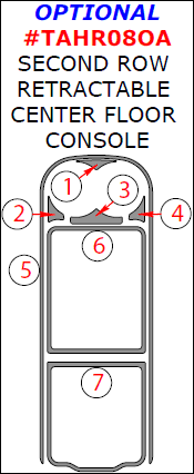 Toyota Highlander 2008, 2009, 2010, 2011, 2012, 2013, Optional Second Row Retractable Center Floor Console Interior Kit, 7 Pcs. dash trim kits options