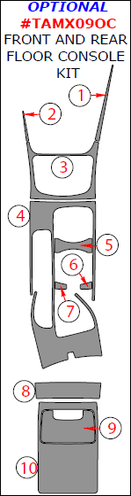 Pontiac Vibe 2009-2010, Toyota Matrix 2009, 2010, 2011, 2012, 2013, 2014, 2015, Optional Front And Rear Floor Console Interior Kit, 10 Pcs. dash trim kits options