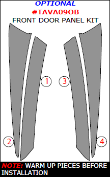 Toyota Venza 2009, 2010, 2011, 2012, 2013, 2014, 2015, Optional Front Door Panel Interior Kit, 4 Pcs. dash trim kits options