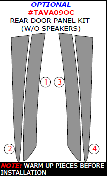 Toyota Venza 2009, 2010, 2011, 2012, 2013, 2014, 2015, Interior Dash Kit, Optional Rear Door Panel Kit, 4 Pcs. dash trim kits options