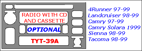Toyota 4Runner 1996, 1997, 1998, 1999, 2000, 2001, 2002, Toyota Camry Solara 1999-2003, Toyota Camry 1997-2001, Toyota Land Cruiser 1998-2002, Toyota Sienna 1998-2000, Interior Dash Kit, Optional Radio With CD and Cassette Player (See Diagram For Correct  dash trim kits options