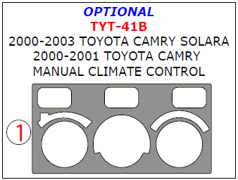 Toyota Camry 2000-2001/Toyota Camry Solara 2000, 2001, 2002, 2003, Interior Dash Kit, Manual Climate Control, 1 Pcs. dash trim kits options