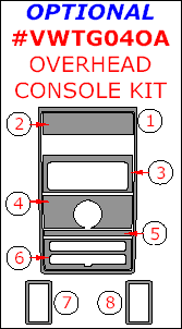 Volkswagen Touareg 2004, 2005, 2006, 2007, Optional Overhead Console Interior Kit, 8 Pcs. dash trim kits options
