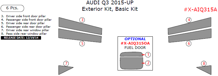 Audi Q3 2015, 2016, 2017, 2018, 2019 Basic Exterior Kit, 6 Pcs. dash trim kits options