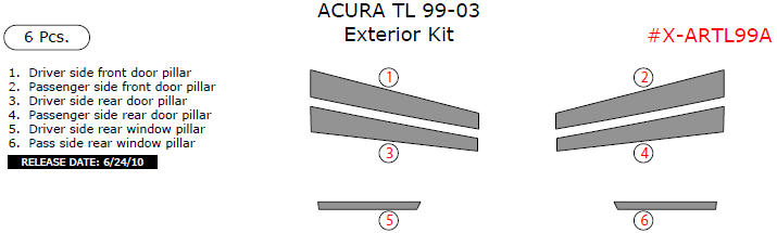 Acura TL 1999, 2000, 2001, 2002, 2003, Exterior Kit, 6 Pcs. dash trim kits options