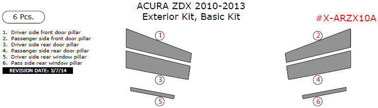 Acura ZDX 2010, 2011, 2012, 2013, Basic Exterior Kit, 6 Pcs. dash trim kits options