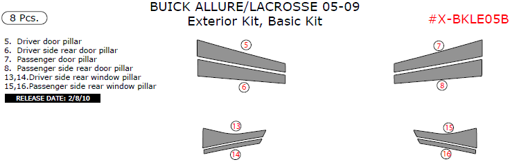 Buick Allure/Lacrosse 2005, 2006, 2007, 2008, 2009, Basic Exterior Kit, 8 Pcs. dash trim kits options