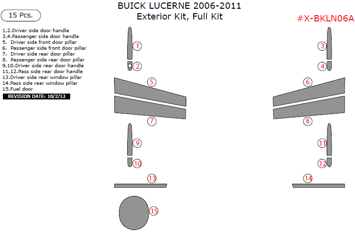 Buick Lucerne 2006, 2007, 2008, 2009, 2010, 2011, Exterior Kit, Full Interior Kit, 15 Pcs. dash trim kits options