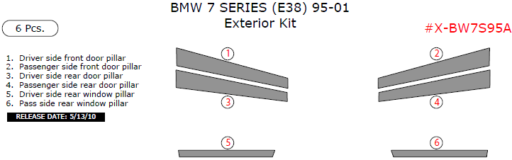 BMW 7 Series 1995, 1996, 1997, 1998, 1999, 2000, 2001, Exterior Kit, 6 Pcs. dash trim kits options