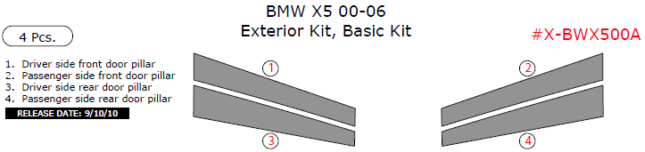 BMW X5 2000, 2001, 2002, 2003, 2004, 2005, 2006, Basic Exterior Kit, 4 Pcs. dash trim kits options