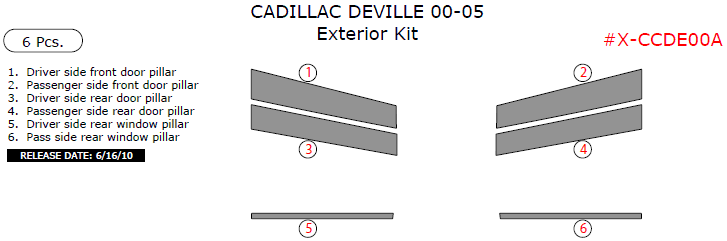 Cadillac Deville 2000, 2001, 2002, 2003, 2004, 2005, Exterior Kit, 6 Pcs. dash trim kits options