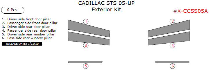Cadillac STS 2005, 2006, 2007, 2008, 2009, 2010, 2011, 2012, 2013, 2014, 2015, Exterior Kit, 6 Pcs. dash trim kits options